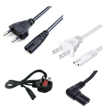 Retro Console Two Prong Power Cable Dreamcast Original XBOX Saturn Angled Black White